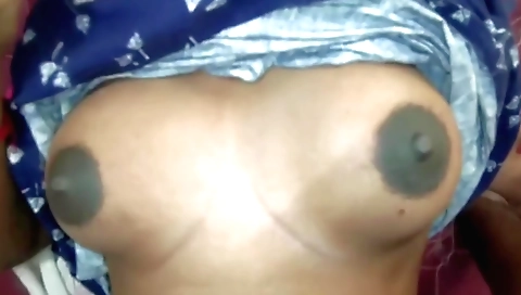Indian aunt has her own natural natural boobs with cum on it