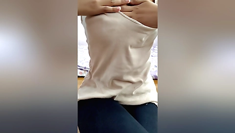 Amateur brunette has a nice body massaged by a dude
