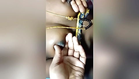 Indian girl fucks on her bed and oiled breasts on video