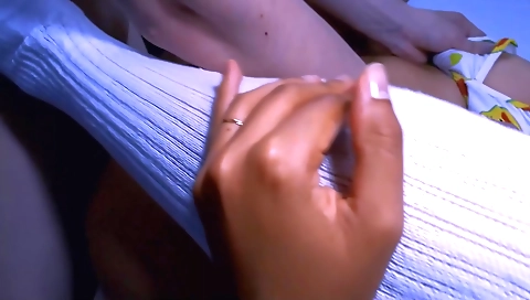 Indian girl with nice boobs gives a blowjob to her friend