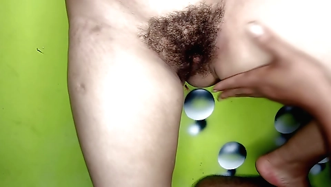 Indian hairy girl shows her hairy cunt and moans when teased