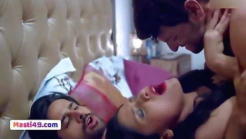 Indian hottie fucked in a threesome with a big dick
