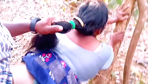 Indian chick fucked by her hubby outside in the forest