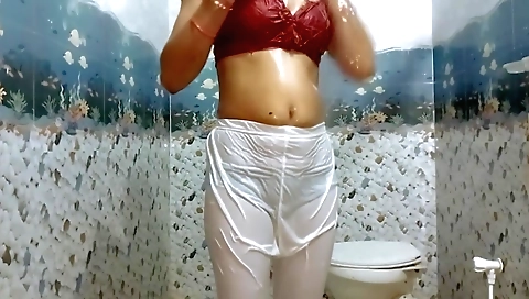 Indian step mom bath in open legis making me feel better