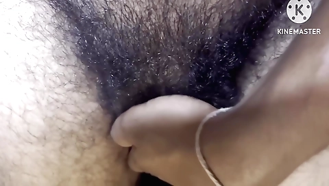 hairy indian amateur girl plays with her hairy pussy