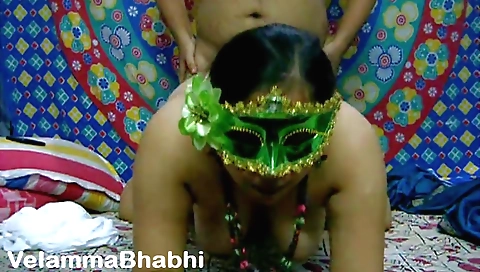 Indian girl rides her boyfriend's cock in a tight position