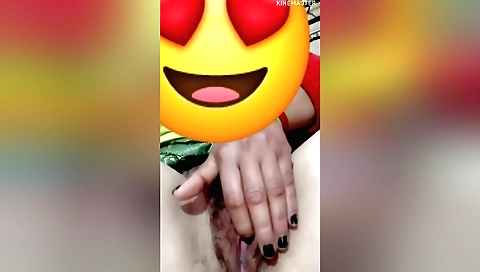 Busty amateur girl teasing her hairy pussy and twat