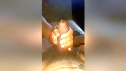 Handjob on boyfriend's big cock of a beautiful Indian girl