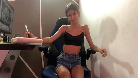 Brunette gets fucked in the office in her white lingerie