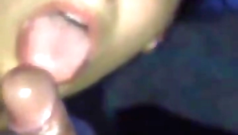 A brunette girl with a round ass giving a blowjob to a dick
