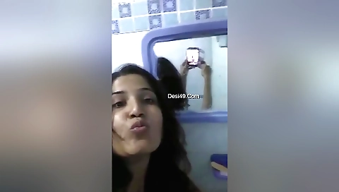 Indian teen in shower and showering in homemade solo video