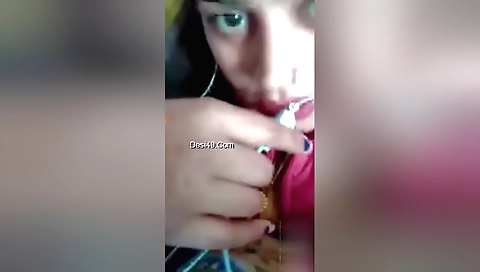 Sexy brunette on the phone with her lover and her pussy