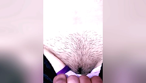 Indian girl with hairy pussy wet while touching it
