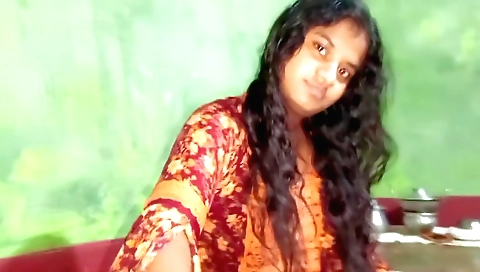 Indian girl in a white blouse and long skirt in a POV video